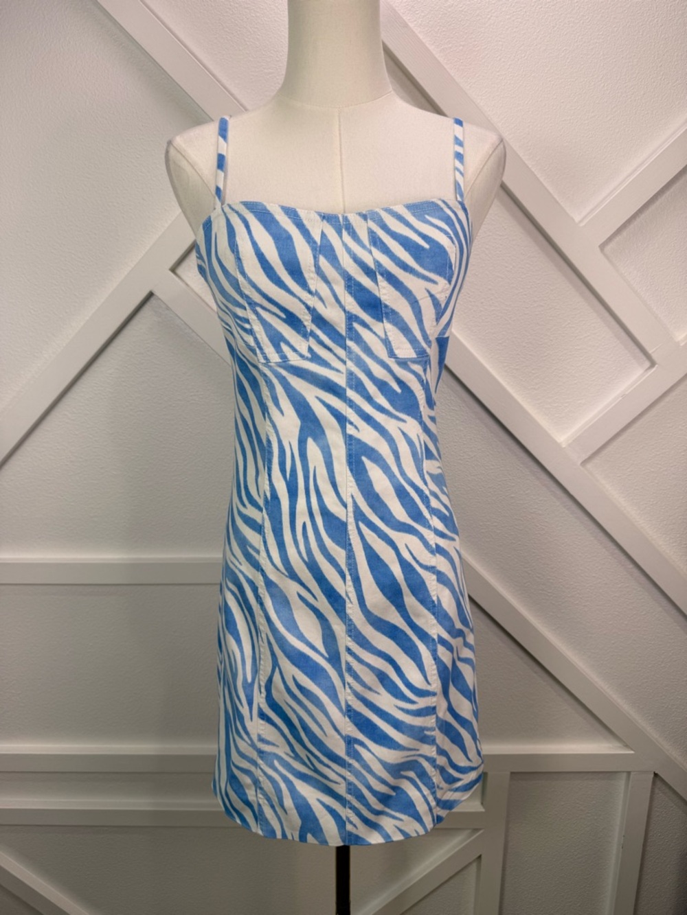 Derek Lam 10 Crosby Blair Bustier Mini Dress In Blue Zebra Stripe Size 4 - Picture 2 of 10